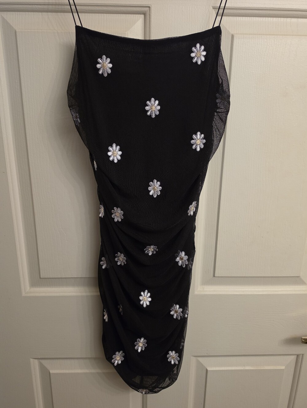 Stella Laguna Beach Daisy Mesh Ruched Mini Dress Black S Y2K Inspired Whimsigoth